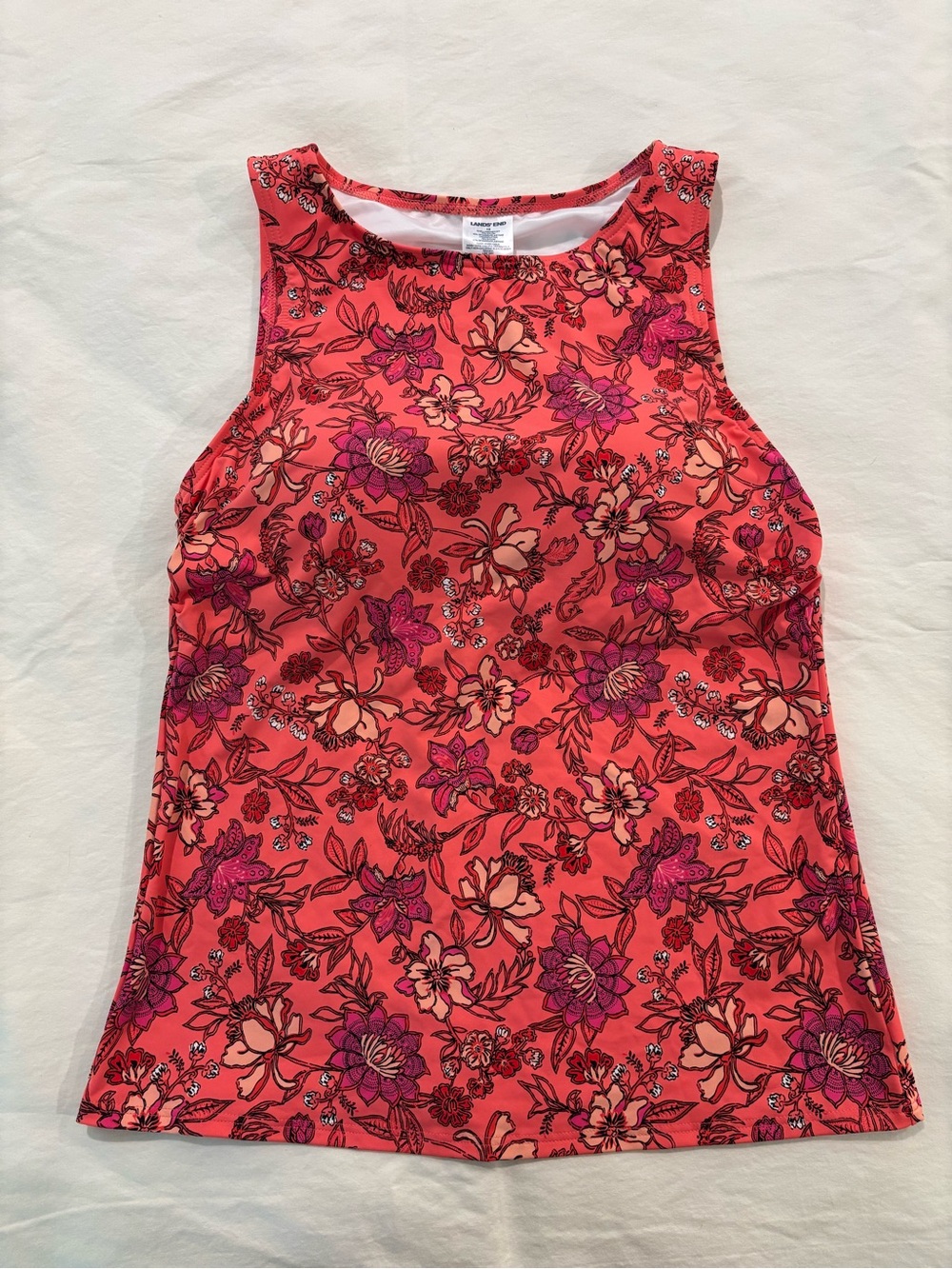 Lands’ End Women’s Coral Floral High-Neck Tankini Swim Top w/ Built-In Bra